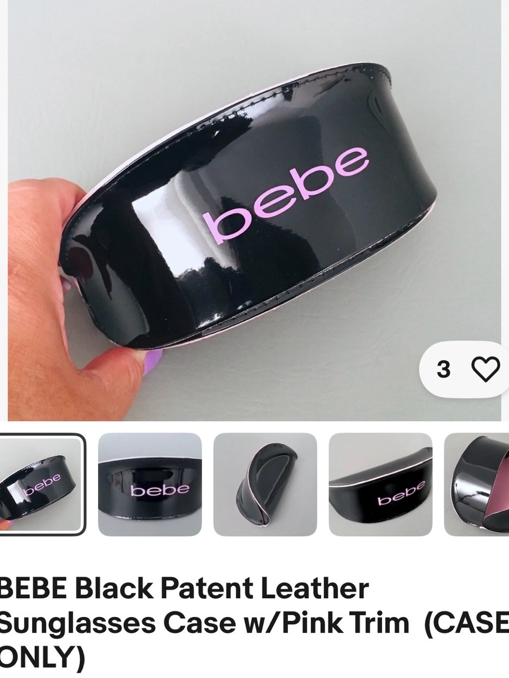 bebe Black Patent Sunglasses Case with Pink Logo